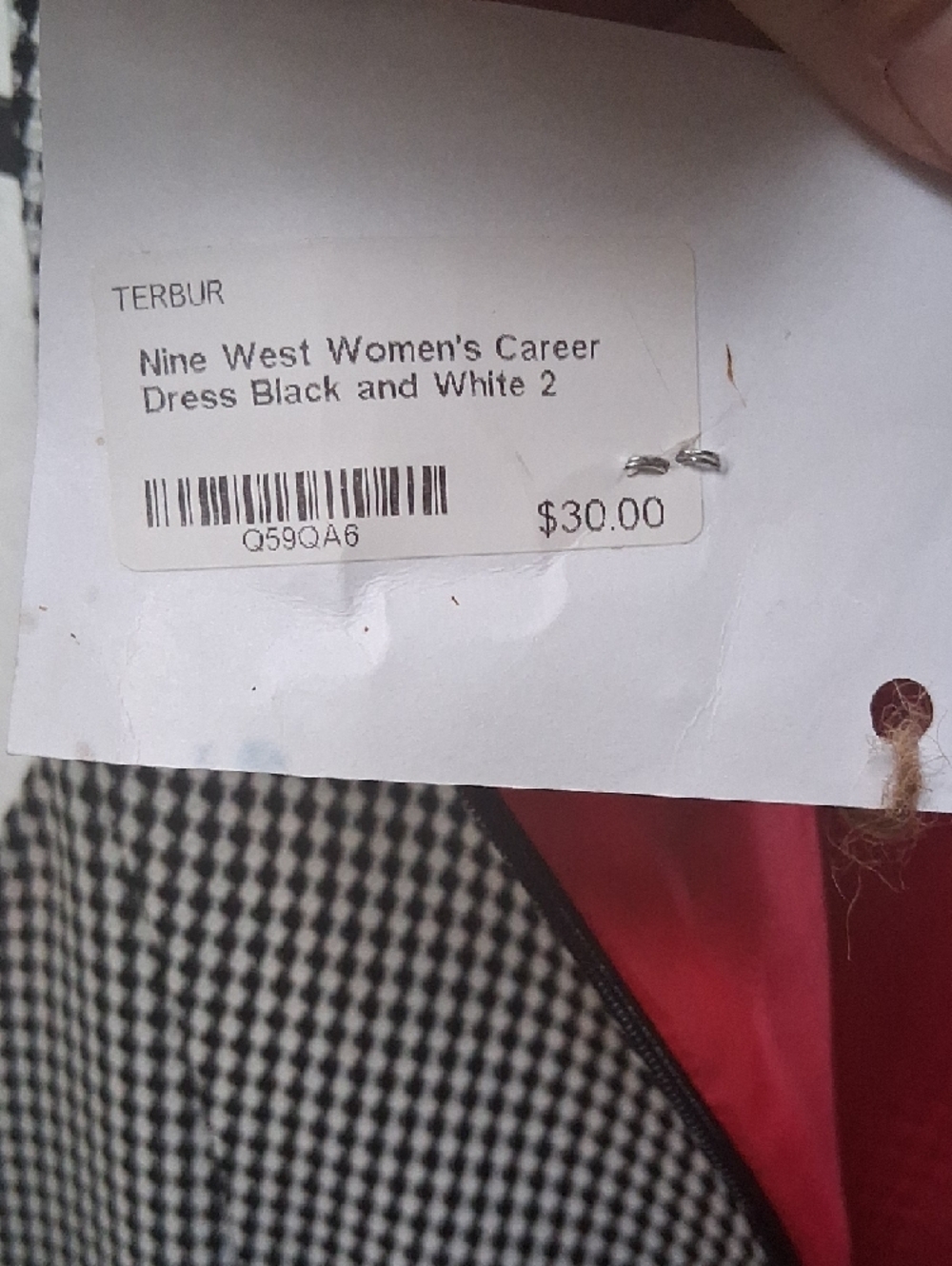 Nine West Black & White Houndstooth Sheath Dress with Red Lining - Picture 8 of 9